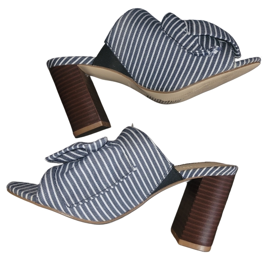 Avon By Cushion Walk Navy And White Striped Block Heel Mules Size 6